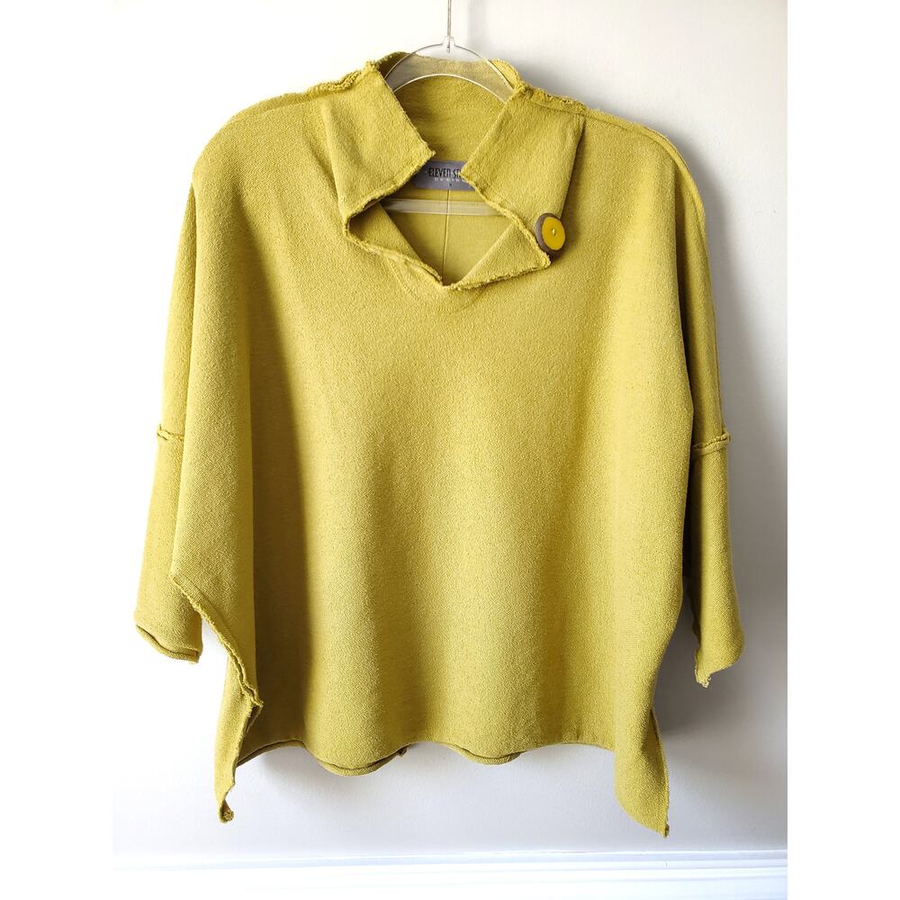 Women Eleven Stitch Design Yellow Boxy Top S Lagenlook Minimalist Scandi Modern